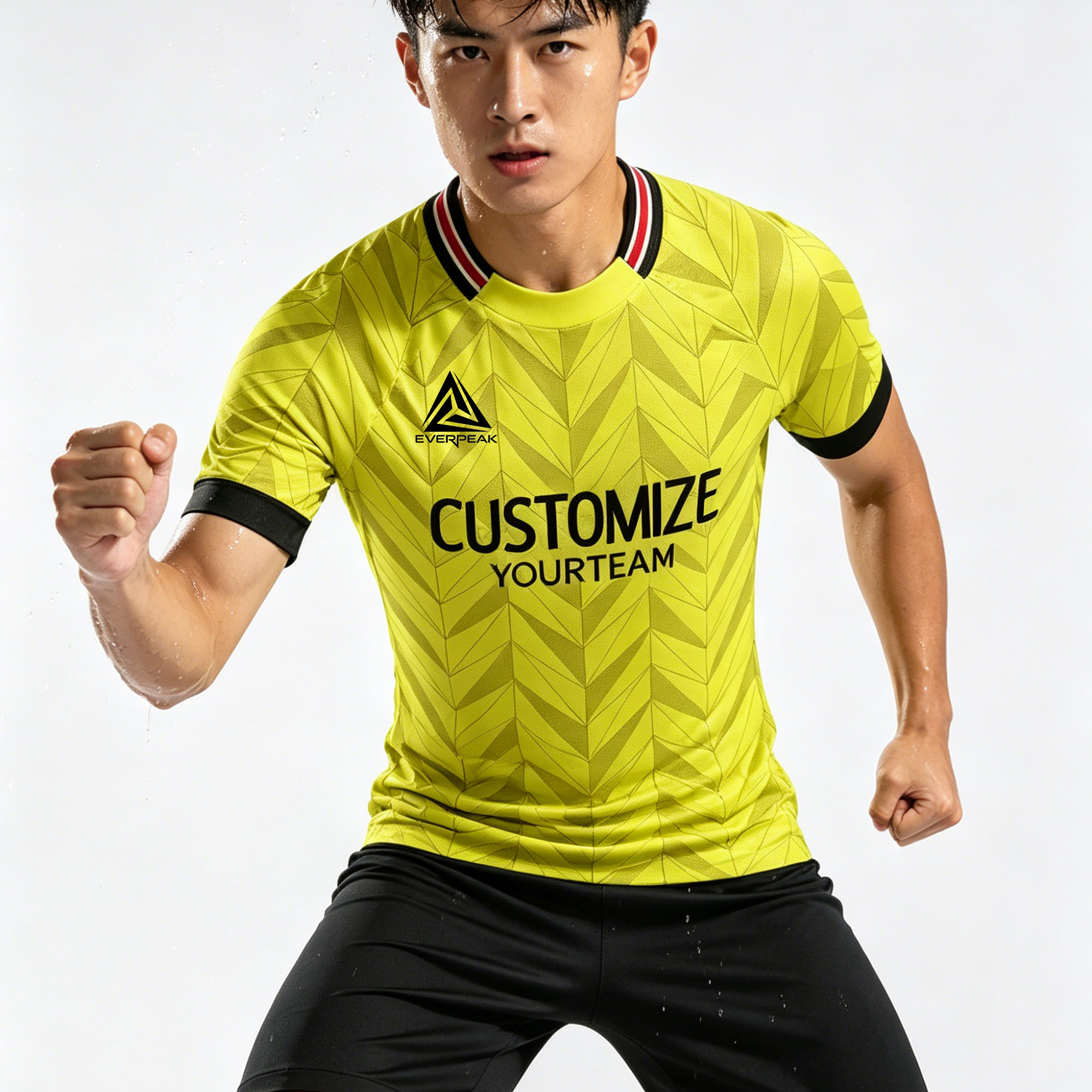 Custom Soccer Jersey Set Men Yellow Herringbone Pattern Football Uniform with Shorts Personalized Name Number Breathable Quick Dry Kit - view 3