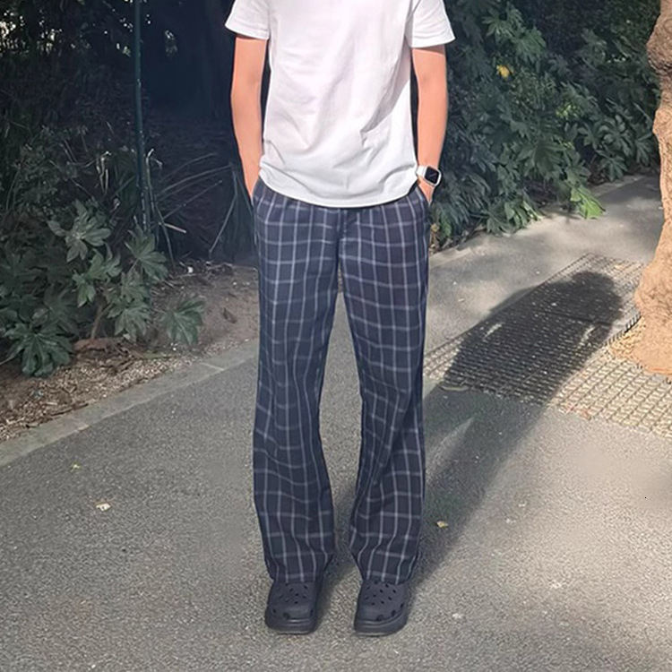 Designer Luxury Brand Essential Loose Plus Size Men's Straight Tube Checkered Pants Trendy Street Men's Summer Trumpet Curved Knife Pants Hi