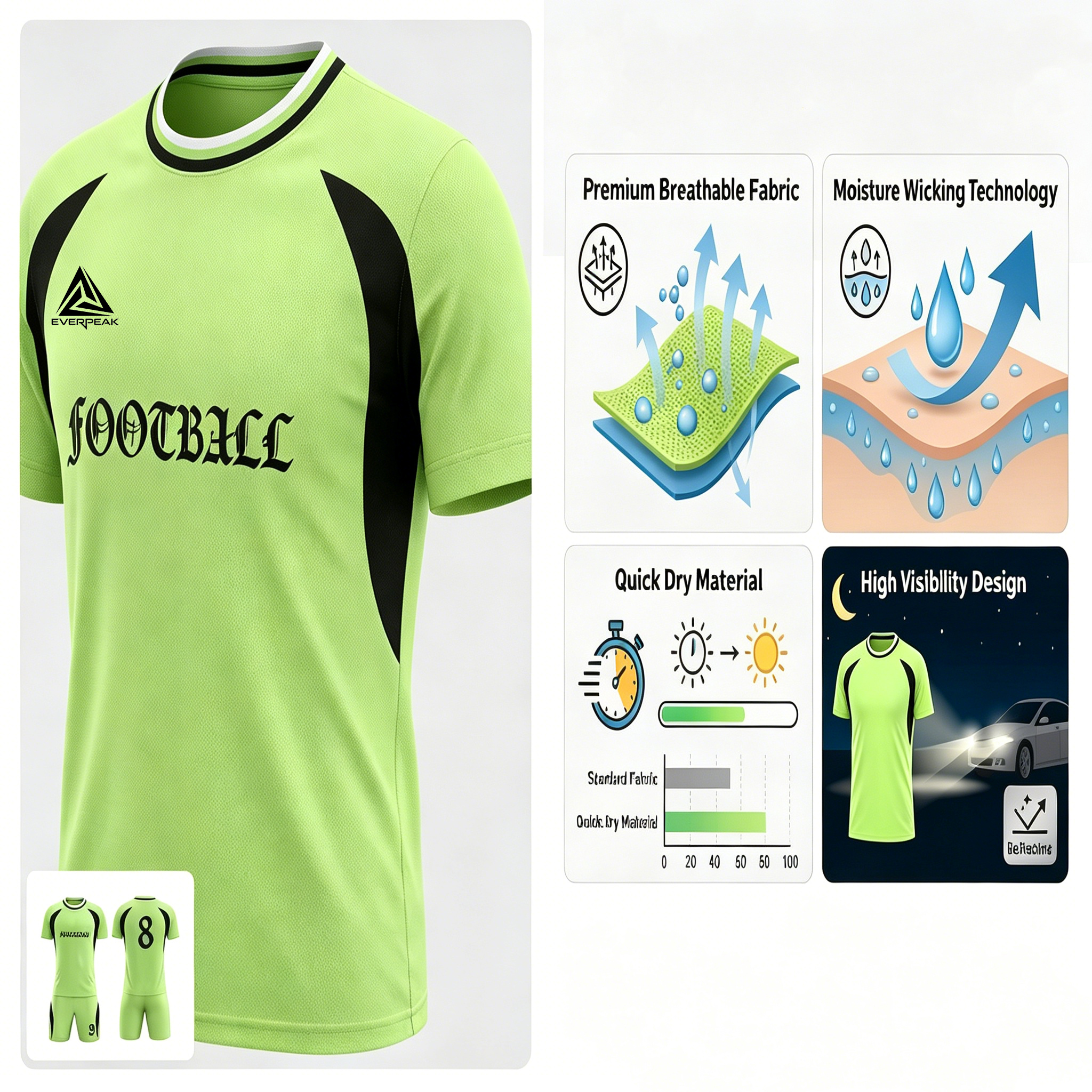 Custom Side Stripe Soccer Jersey Set Men Quick Dry Football Uniform with Shorts Customizable Team Name Number Logo for Sports - view 8