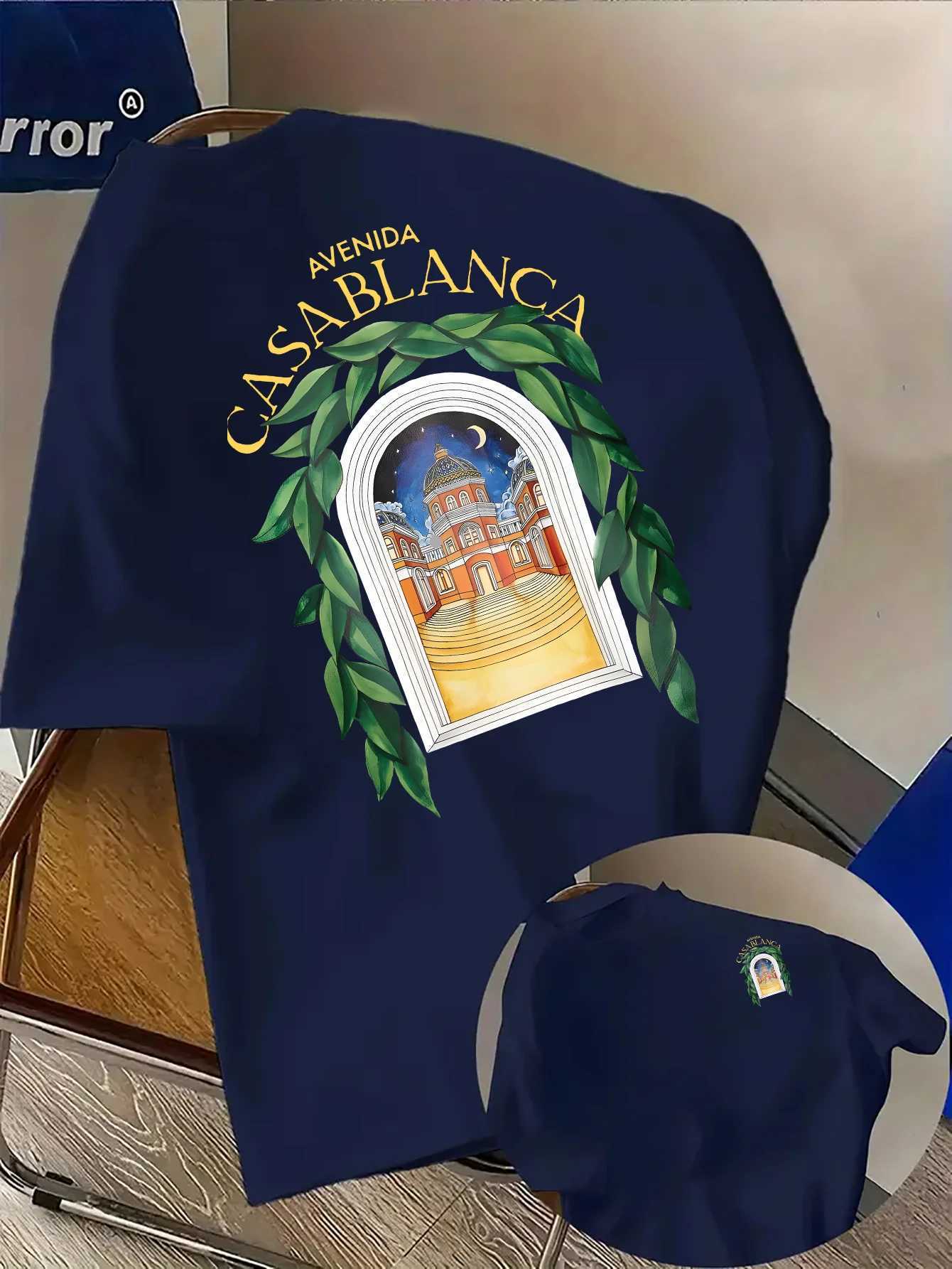 Stylish North Africa Inspired Tee Featuring Night Cityscape Green Leaves 100 Cotton Mens T-shirt Summer StreetwearJ260522