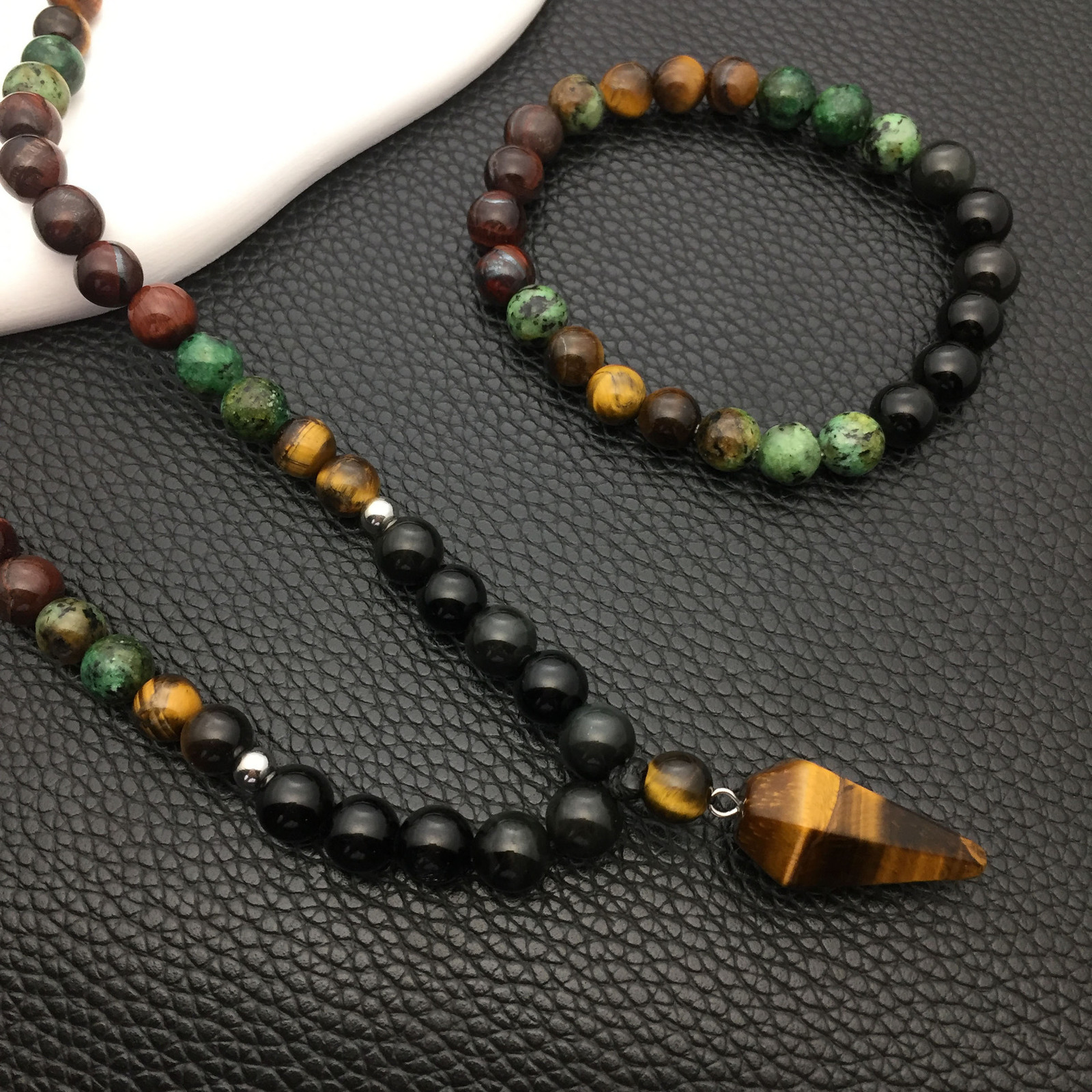Imitation natural stone necklace and bracelet for women light luxury with a high-end feel niche style versatile accessory250724