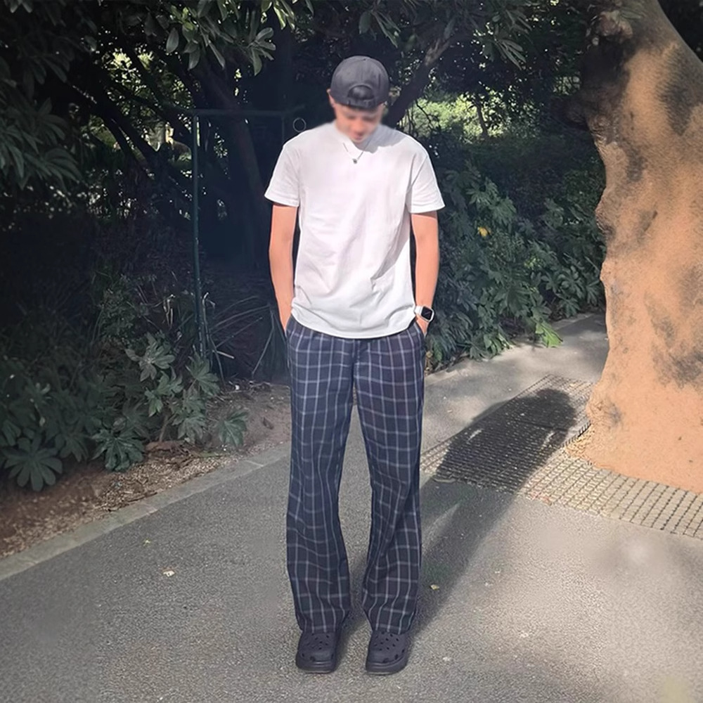 Designer Luxury Brand Essential Loose Plus Size Men's Straight Tube Checkered Pants Trendy Street Men's Summer Trumpet Curved Knife Pants Hi