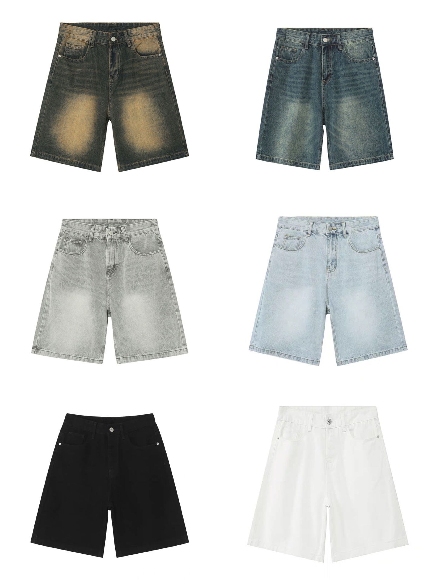 Summer new American retro vintage blue denim shorts men's loose straight leg five quarter pants versatile hot pants