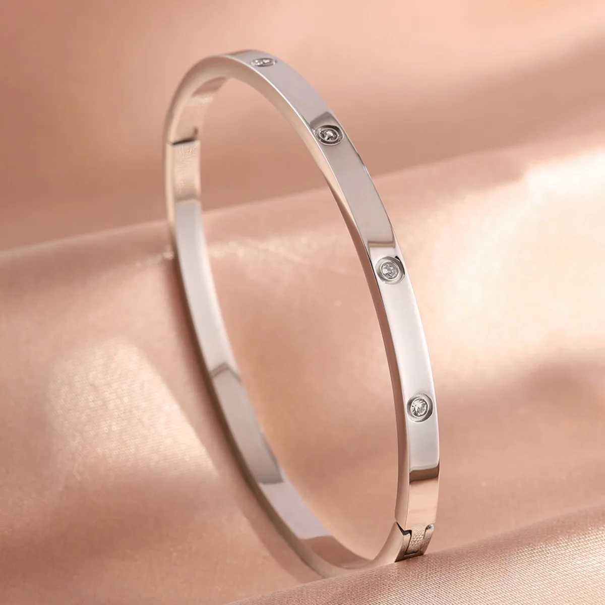 Yupsk 5Pcs/set Silver Color Titanium Steel Bracelet for Couples Shiny Zircon Inlaid Stainless Steel Bangles Female Jewelry Gift H260522 - view 3