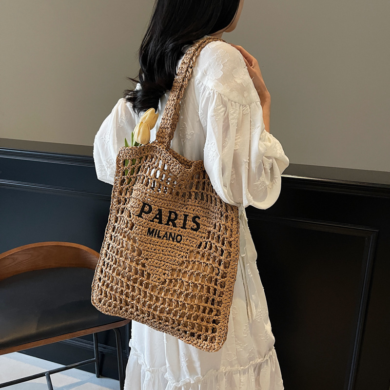 Designer Bag 2026 New Hollow Woven Women's Handbag Shoulder Summer Straw Large Capacity Tote Vacation Bag