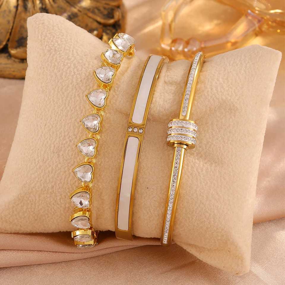 Yupsk 3/1pcs Fashion Trend Zircon Heart Tennis Chain Bracelet Bangles Set Stainless Steel Stackable Bracelet Jewelry for Women H260522