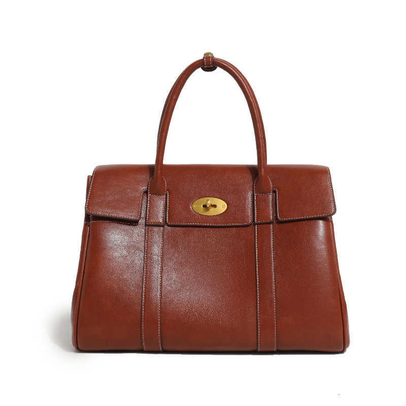 New trendy soft leather tote bag with oil-wax finish for comfortable commuting, large capacity, hand-held, single shoulder strap, crossbody design H26