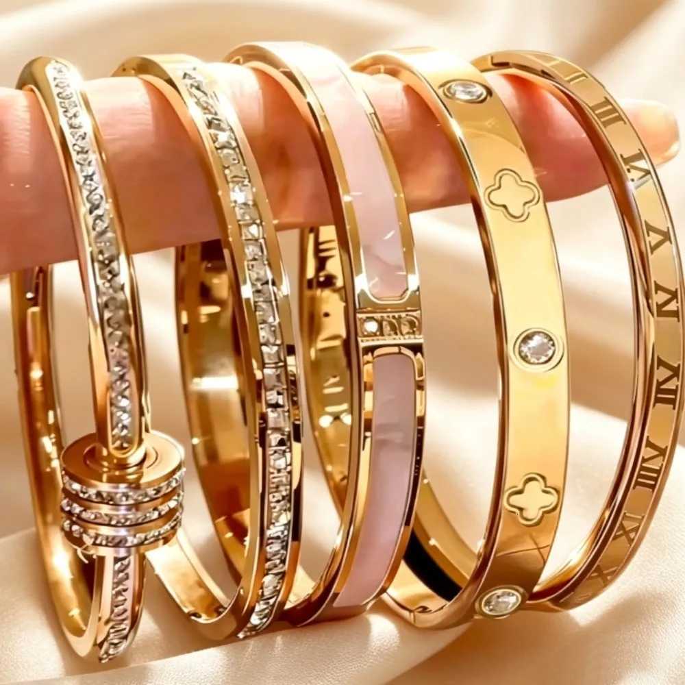 5pcs/Set Minimalist Elegant Luxury Sparkling Bangle Bracelets High-End Titanium Steel Bracelets For Women H260522 - view 3
