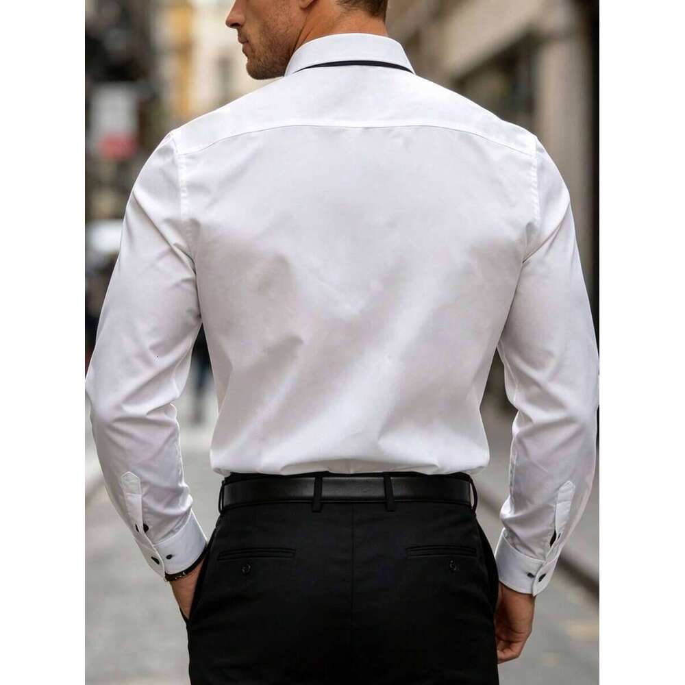 Manfinity Bizformal Men's Solid Collar & Placket Contrast Color Casual Business Long Sleeve Shirt 6c72 - view 9