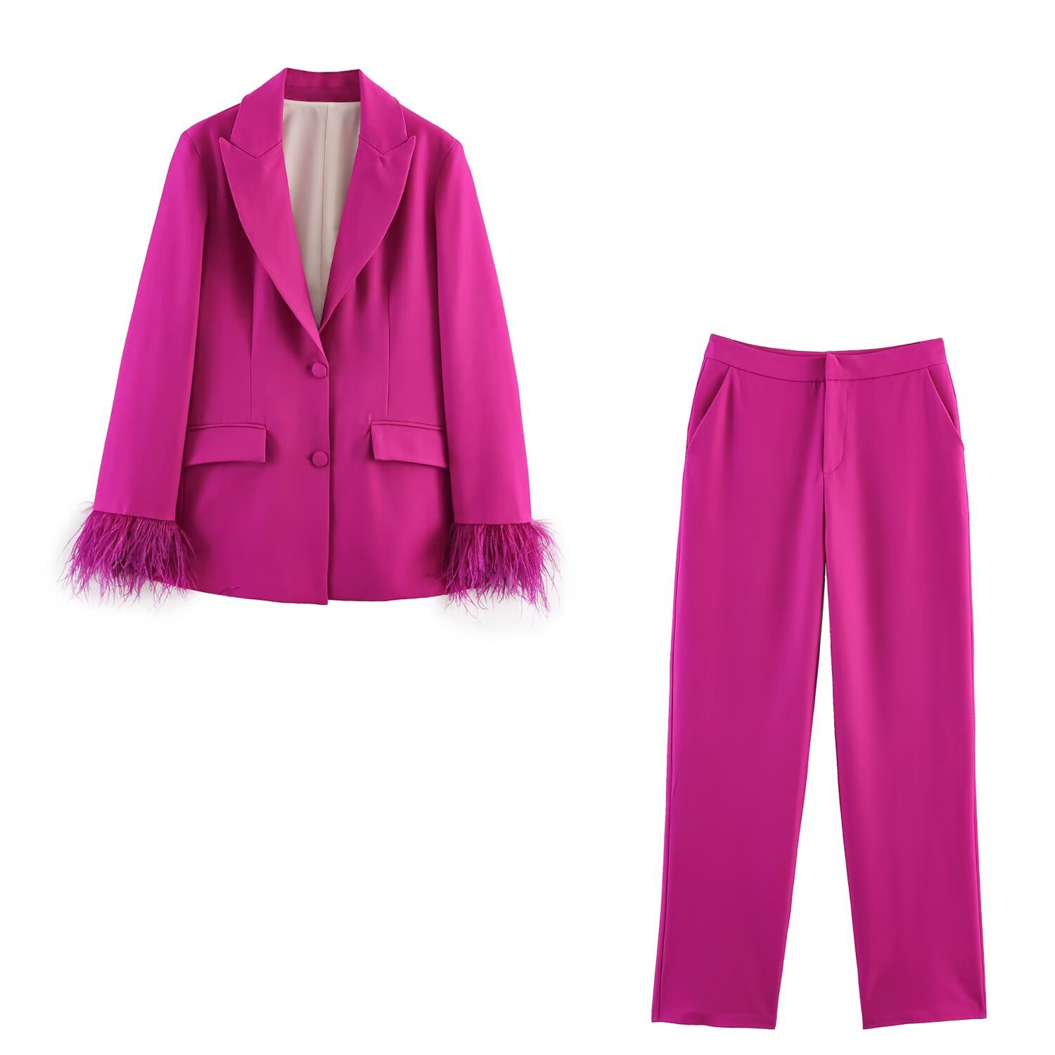 Women's Suits Blazers TRAF Women's Blazer Suits Green Feather Blazer Woman 2022 Long Sleeve Blazer Sets Stylish Button Autumn Jacket Blazers