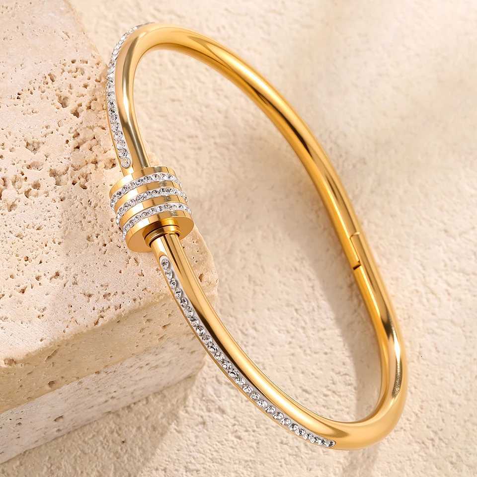 5pcs/Set Minimalist Elegant Luxury Sparkling Bangle Bracelets High-End Titanium Steel Bracelets For Women H260522 - view 7