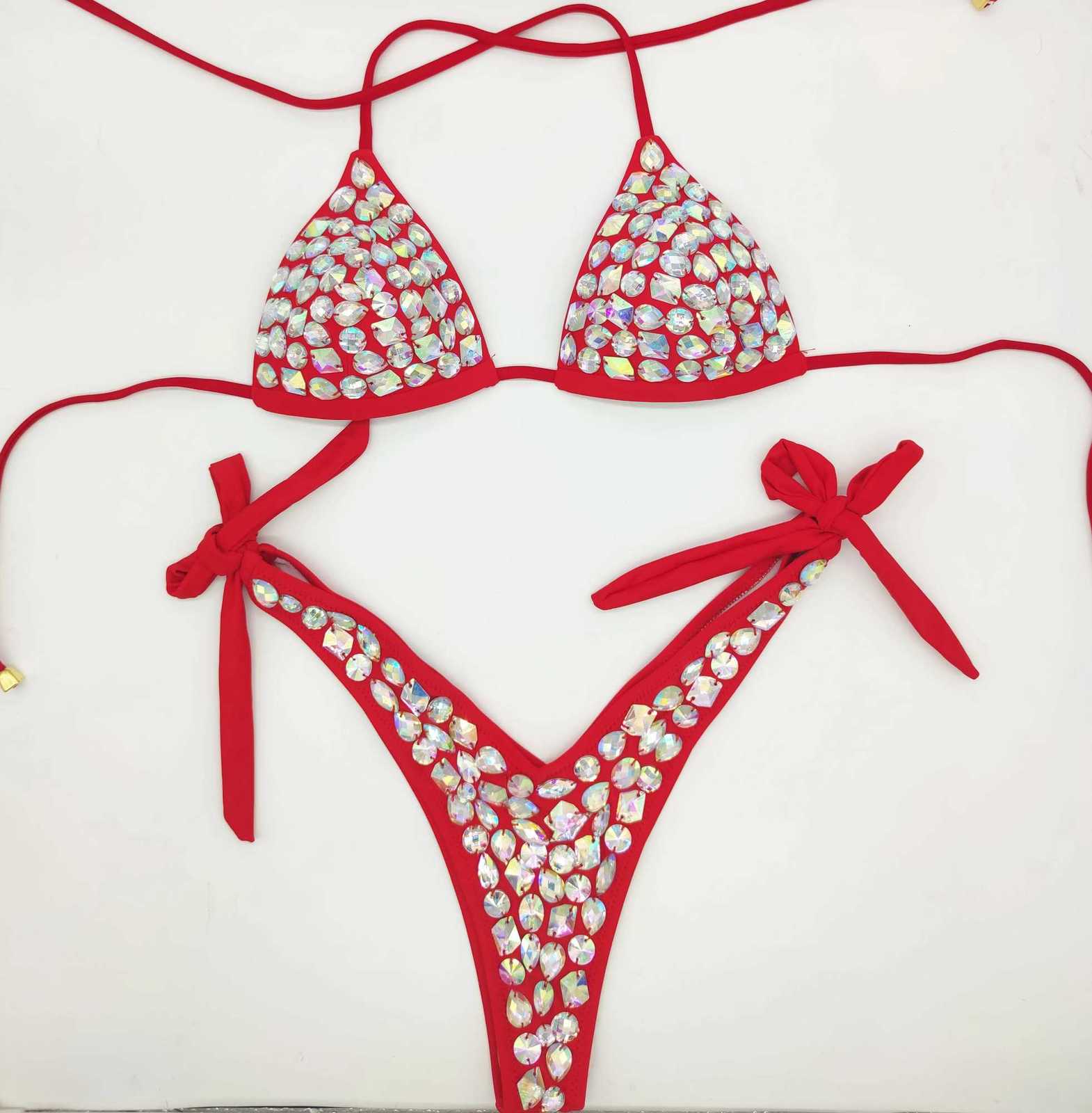 2020 venus vacation new diamond bikini set rhinestone swimwear crystal bathing suit sexy women biquini bling stones swimsuit L260520 - view 7