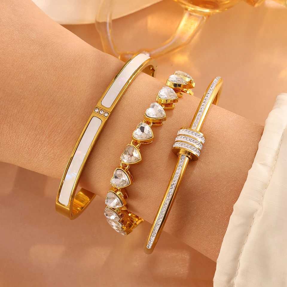 Yupsk 3/1pcs Fashion Trend Zircon Heart Tennis Chain Bracelet Bangles Set Stainless Steel Stackable Bracelet Jewelry for Women H260522