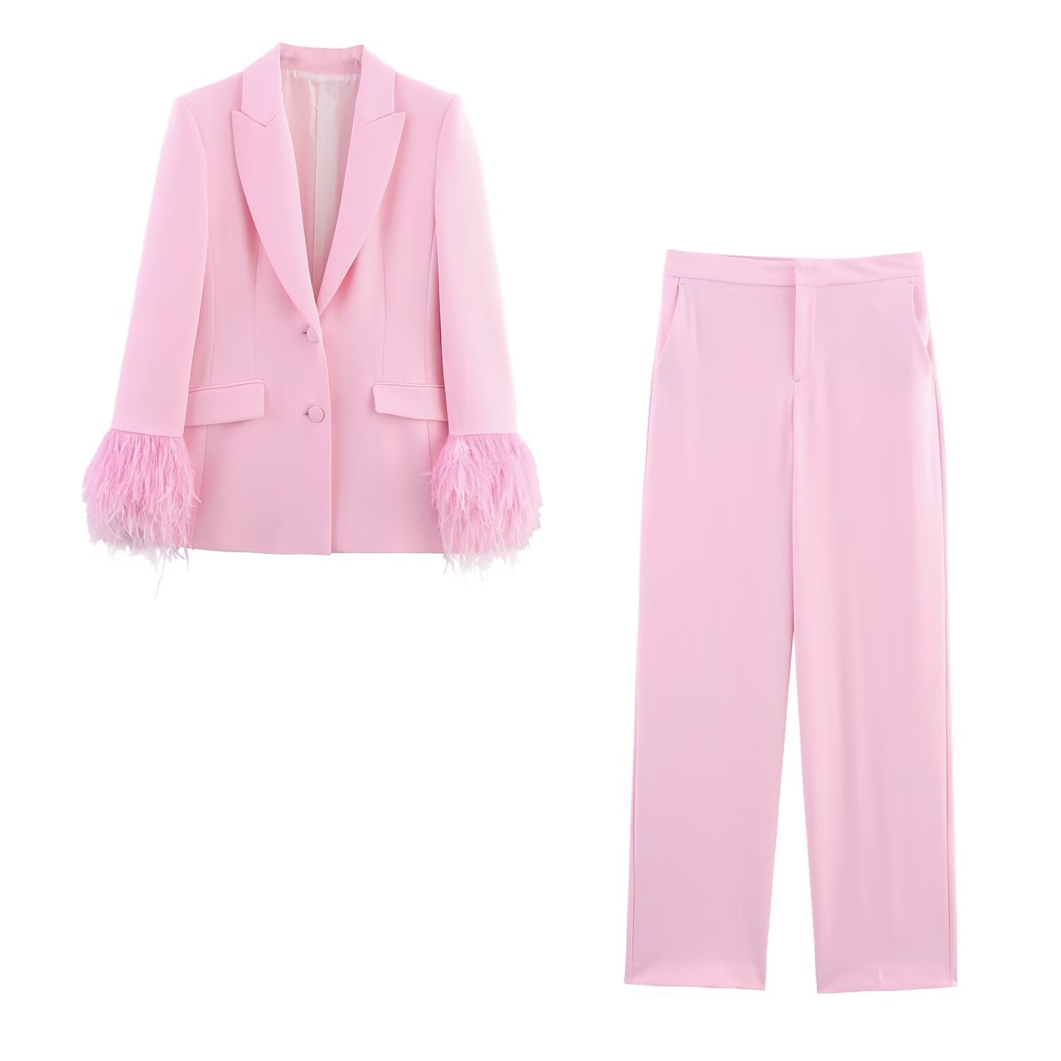 Women's Suits Blazers TRAF Women's Blazer Suits Green Feather Blazer Woman 2022 Long Sleeve Blazer Sets Stylish Button Autumn Jacket Blazers