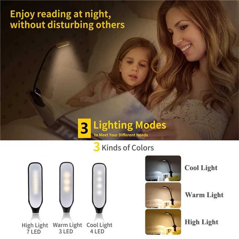 Rechargeable Book Light 7 LED Reading Light with 3-Level Warm Cool White Daylight Flexible Easy Clip Night Reading Lamp in Bed C260521