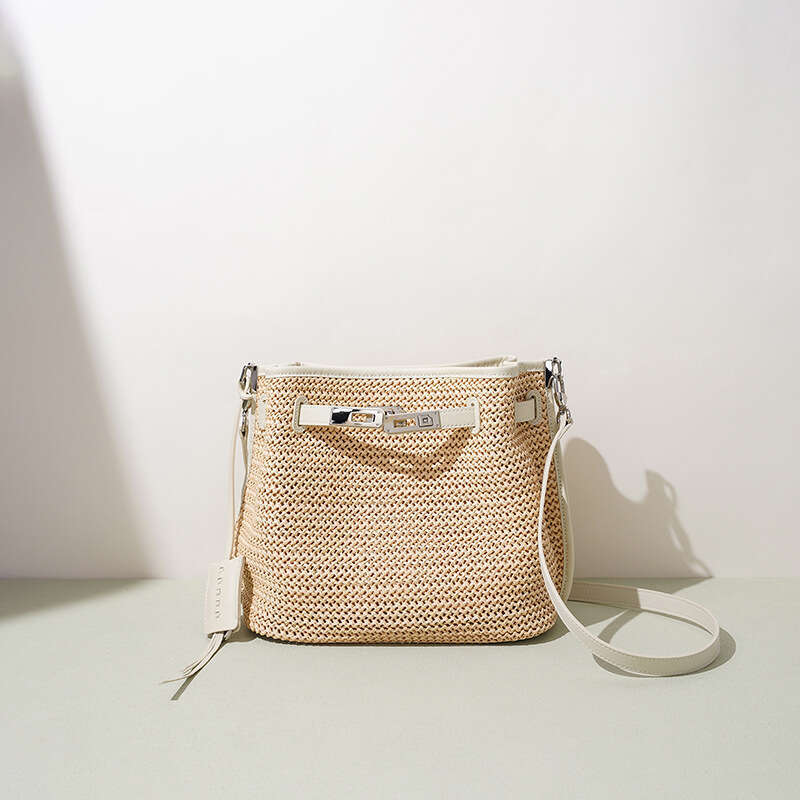 Ins Summer Woven Bucket Bag Beach Vacation Casual Lazy Style Versatile Shoulder Crossbody Handbag
