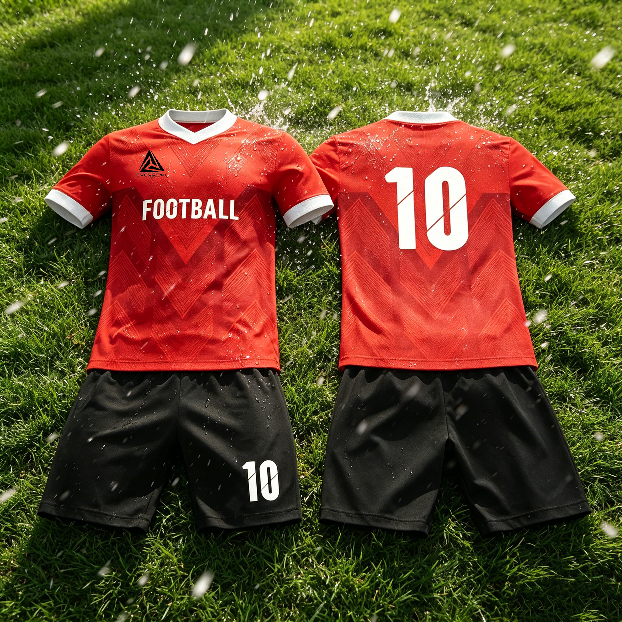 Custom V-Neck Soccer Uniform Set Geometric Diamond Pattern Breathable Polyester OEM Football Jersey Shorts for Teams Clubs - view 6