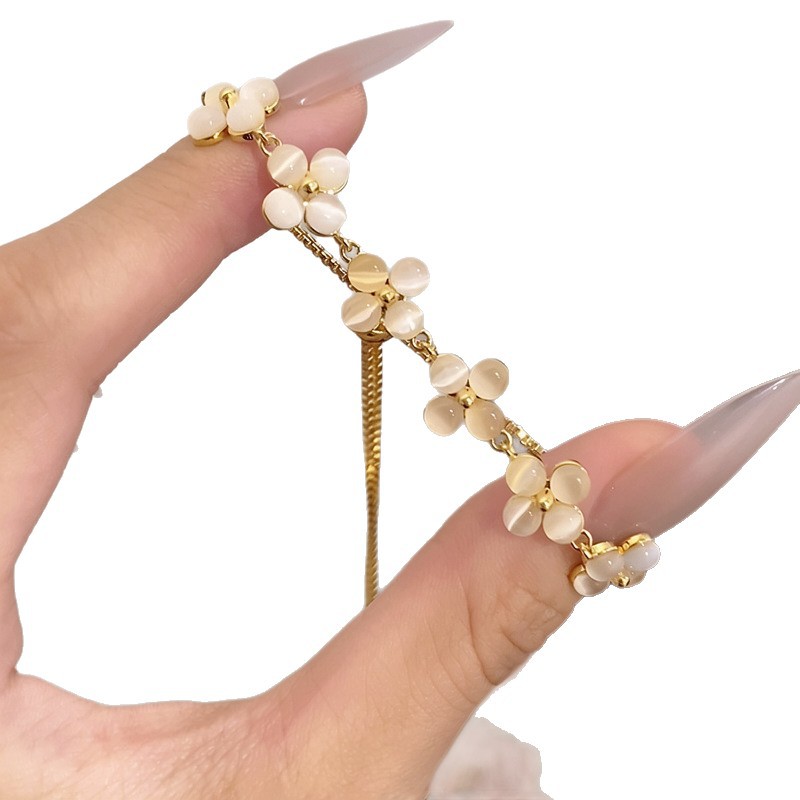 14K real gold plated clover flower French vintage ethnic style bracelet, light luxury high-end jewelry for women - view 6