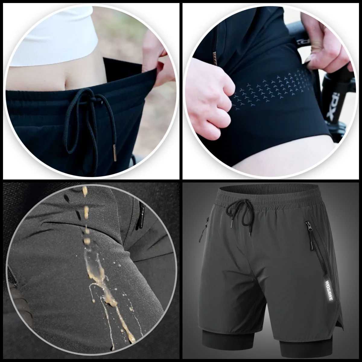 WOSAWE MTB Shorts Summer Men Cycling Shorts 2 in 1 Mountain Bike Padded Shorts Double Layer Downhill Bike Quick Dry Short Pants M260521 M260520
