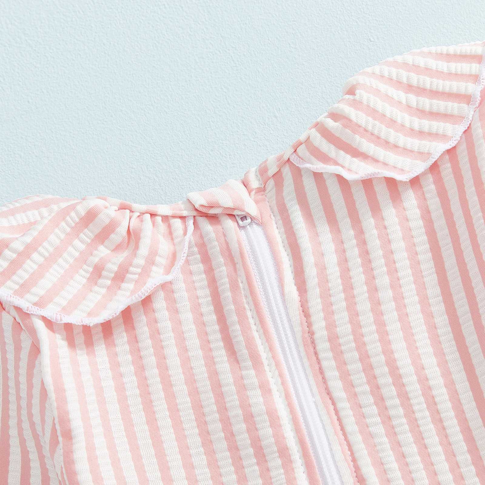 Toddler Girl Rash Guard Swimsuit Long Sleeve Ruffled Collar Striped Swimwear for Beach PoolT260522