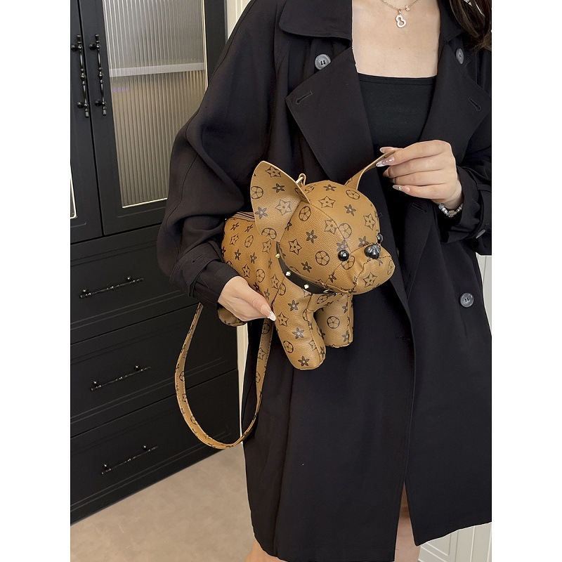 Designer Bag Exquisite Cartoon Print Dog French Bulldog Creative Color-Block Small Square 26 New Artistic Women's Shoulder Crossbody Bag