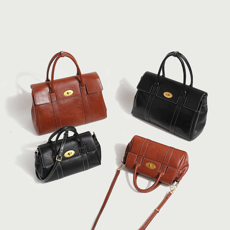New trendy soft leather tote bag with oil-wax finish for comfortable commuting, large capacity, hand-held, single shoulder strap, crossbody design H26