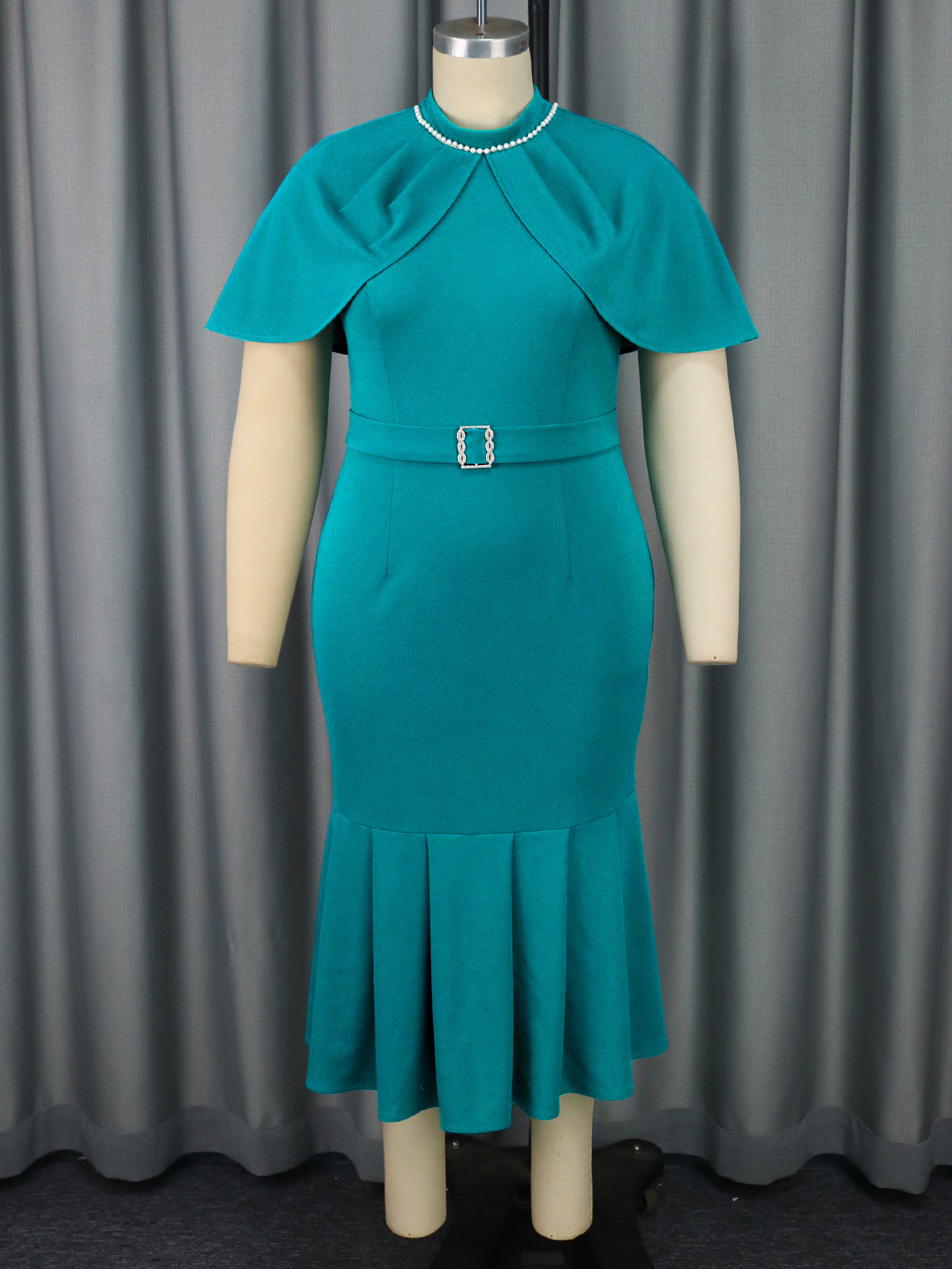 AM040919 Fashionable Cape Sleeve Beaded Dress Elegant Party Fishtail Dress250624
