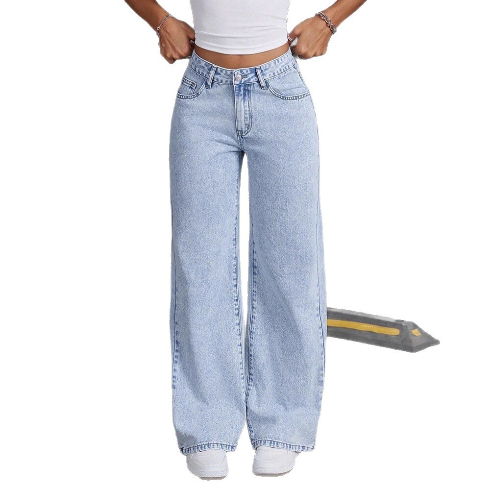 Luxury Women Designer High Waisted Jeans Fashionable Retro High-end Street Ice Silk Wide Leg Loose Straight Tube Wear-resistant Pants Outdoor Casual P - view 6