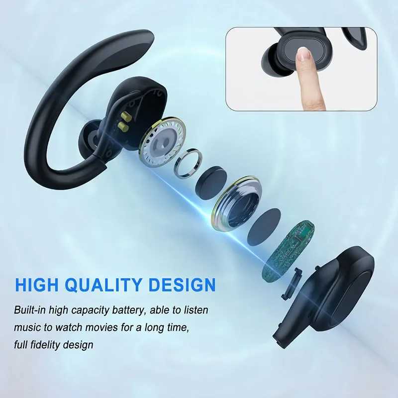 Wireless Earbuds Sport 53 Headphones with Noise Cancelling Mic 75H HiFi Stereo Over Ear Bud LED Display USB-C IPX6 C260522 - view 3