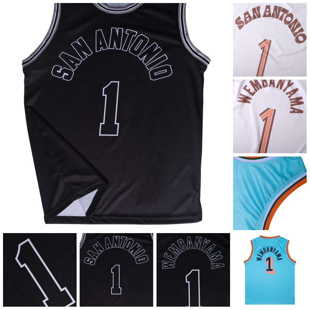 IN STOCK Mens #1 Victor Wembanyama Basketball Jersey Embroidered Sports Jersey Stitched Nmae Number Embroidered Lettering Breathable Sleeveless Sweats