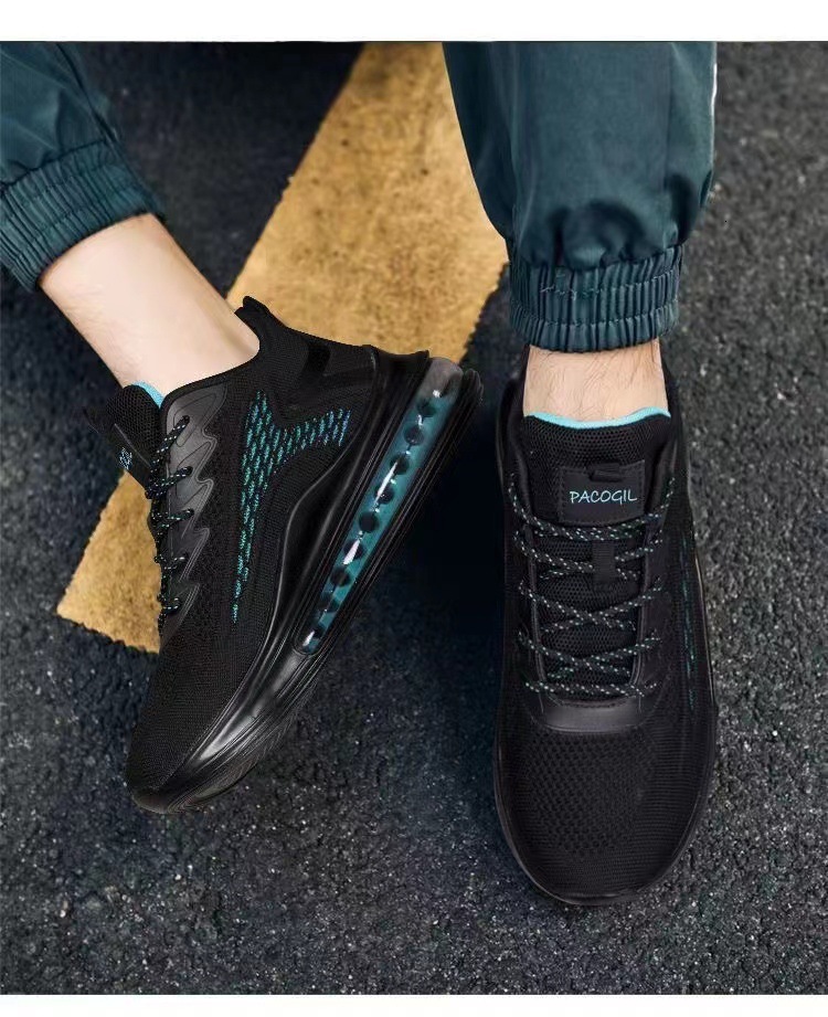 Mens running shoes Black Mesh Air Cushion Sneakers With Teal Accents Print Daily Outfit