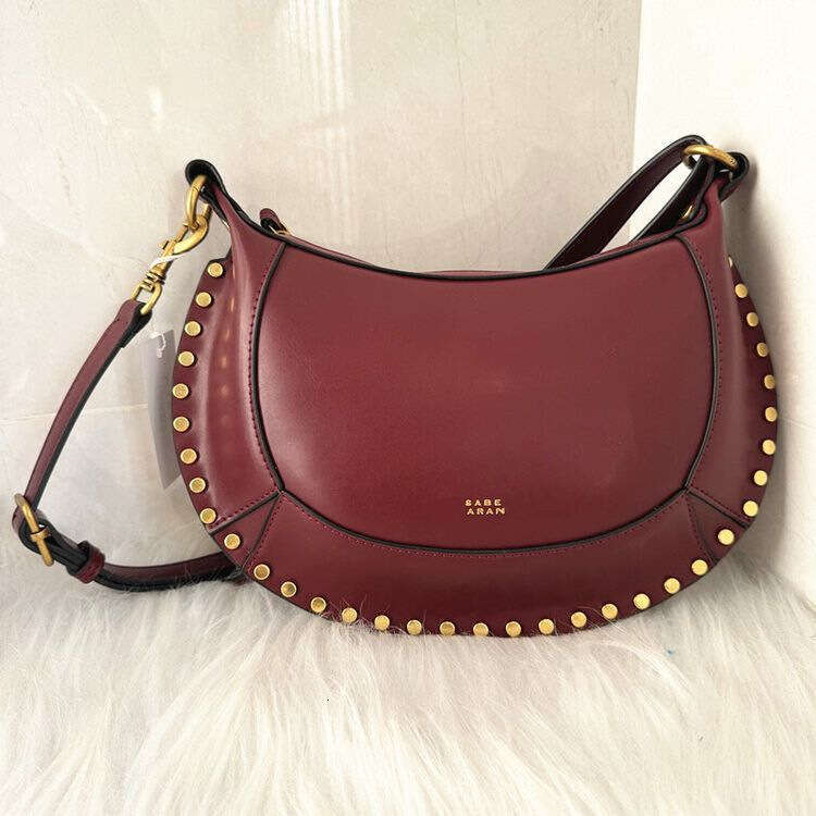 Classic Half-Moon Shape Gold Rivet Vintage Handbag Shoulder Bag with Box