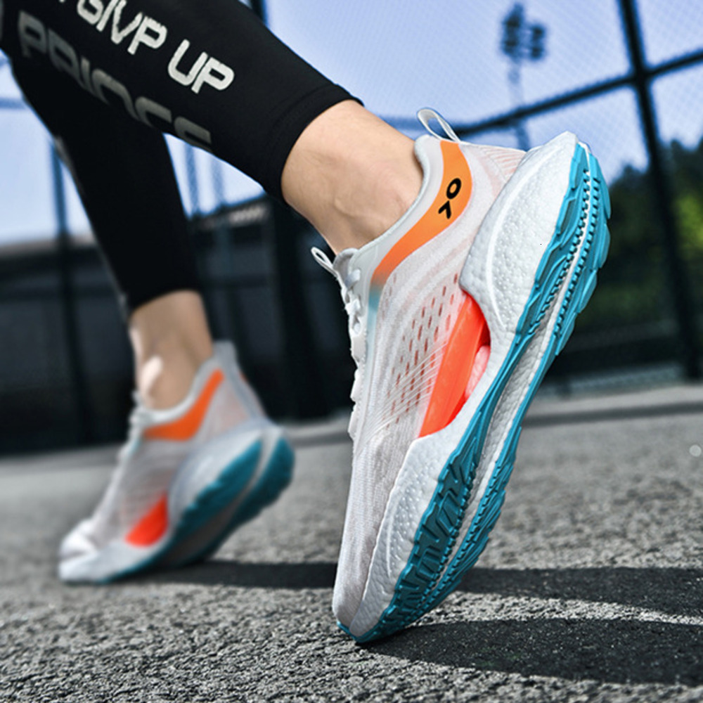 Women's Lightweight White-Orange Gradient Mesh Running Shoes With Breathable Upper Outfit Daily big size