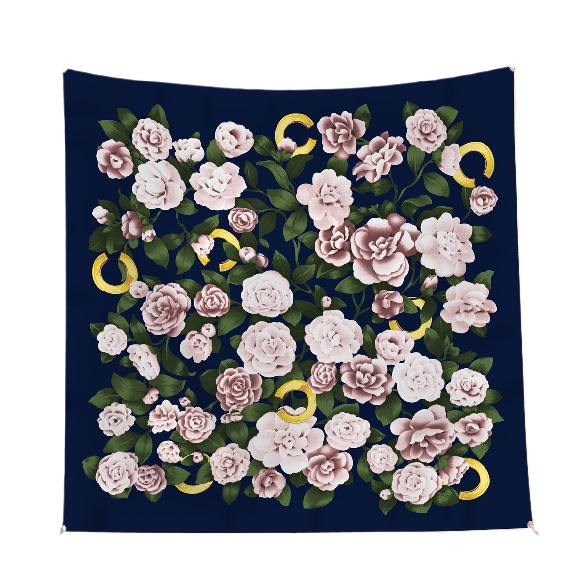Luxury Brand Designer 2026 New Wo 90x90cm Twill Camellia Chain Print Square Scarf Hand Rolled Versatile Shawl Headscarf Fashion Accessory