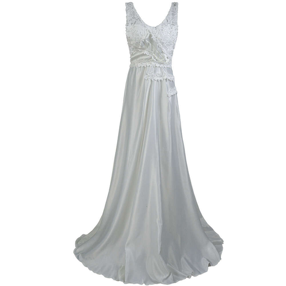 Trendy Solid Color Lace Splicing Dress Hollow Out Backless Sleeveless Long Evening Wedding Party Gown For Women MAKOUFEI