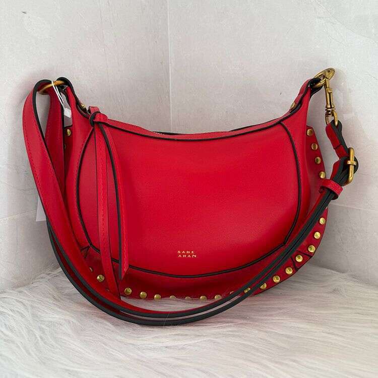 Classic Half-Moon Shape Gold Rivet Vintage Handbag Shoulder Bag with Box - view 7