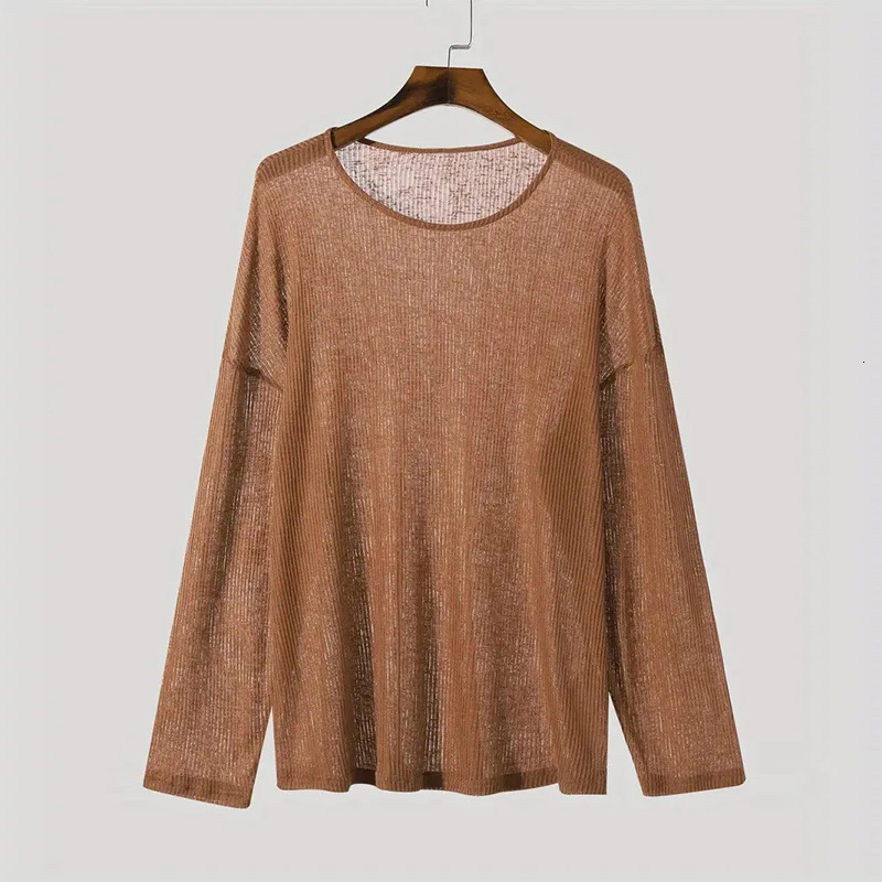 American Fashion Men T-shirt Sexy See-through O Neck Long Sleeve Tops Leisure KHollow Out Solid Color Pullovers S-2XL 260522