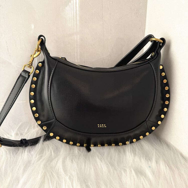 Classic Half-Moon Shape Gold Rivet Vintage Handbag Shoulder Bag with Box - view 3