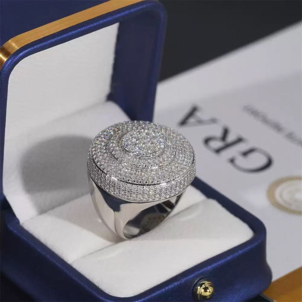925 Sterling Silver Iced Out Moissanite Ring VVS D Color Pass Diamond Tester Mens Hip Hop Accessories