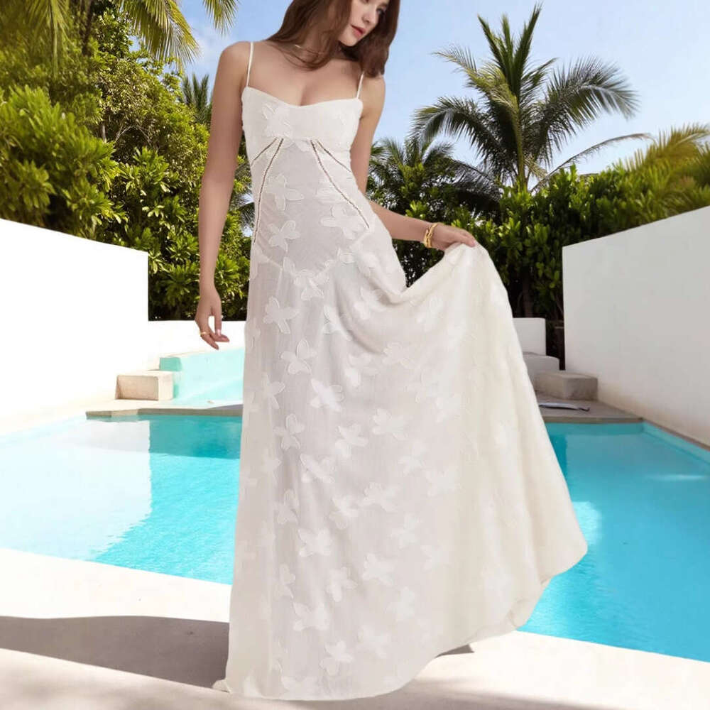 Summer Floral Sheer Strap Dress Slim Fit Sexy Casual Holiday Beach Vacation Wear Elegant Women Long Dress MAKOUFEI