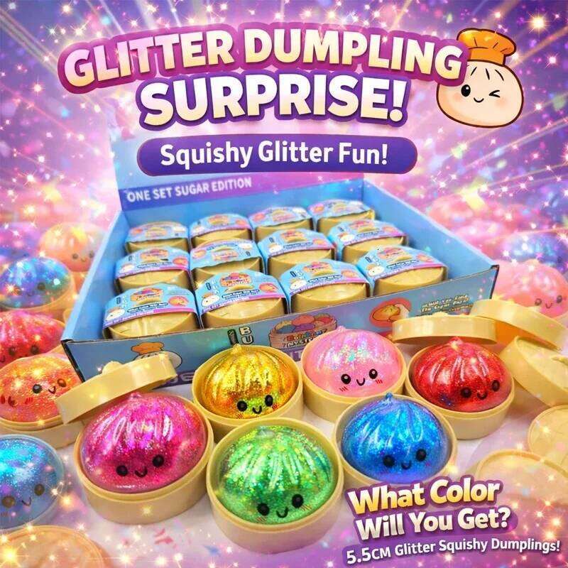 New Glitter Dumpling Squishy with Box Dumplings Sensory Squeeze Toy for Stress Relief 26L0523
