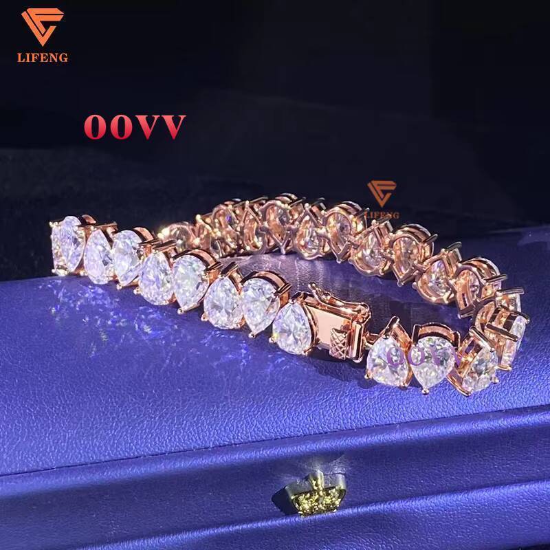 Rose Gold 10mm Tennis Bracelet VVS Pear Moissanite Diamond Hip Hop 925 Silver Bracelet Iced Out Chain for Men Charm Bracelet