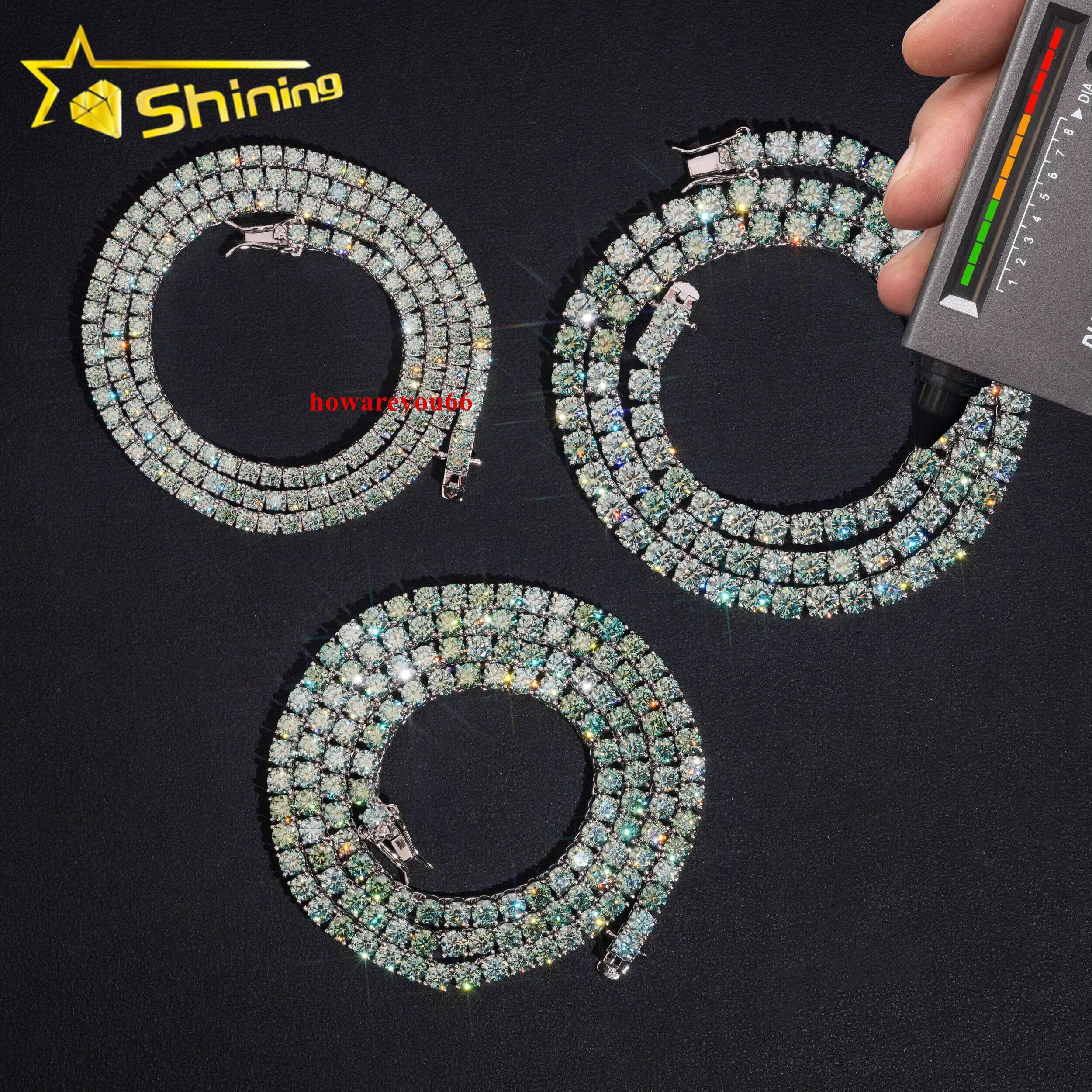 Wholesale Price Blue-green Moissanite Tennis Chain 925 Sterling Silver Gold Plated Pass Diamond Test Colors Moissanite Necklace