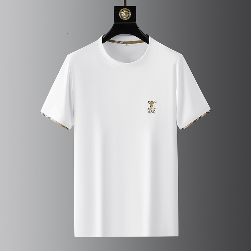 Luxury Brand Designer 2026 Summer New Mercerized Cotton T-Shirt Bear Patch Slim Fit Breathable Casual Fashion Round Neck Short Sleeve Daily Office