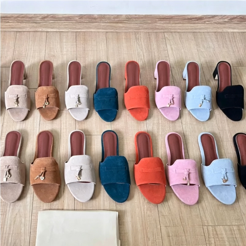 L Women's Luxury Suede Tassel Mule Sandals - Designer Inspired Flat Low Chunky Heel Slides, Elegant Slip-On Slippers for Casual Chic Girlfriend's Birthday Gift Size 35-42