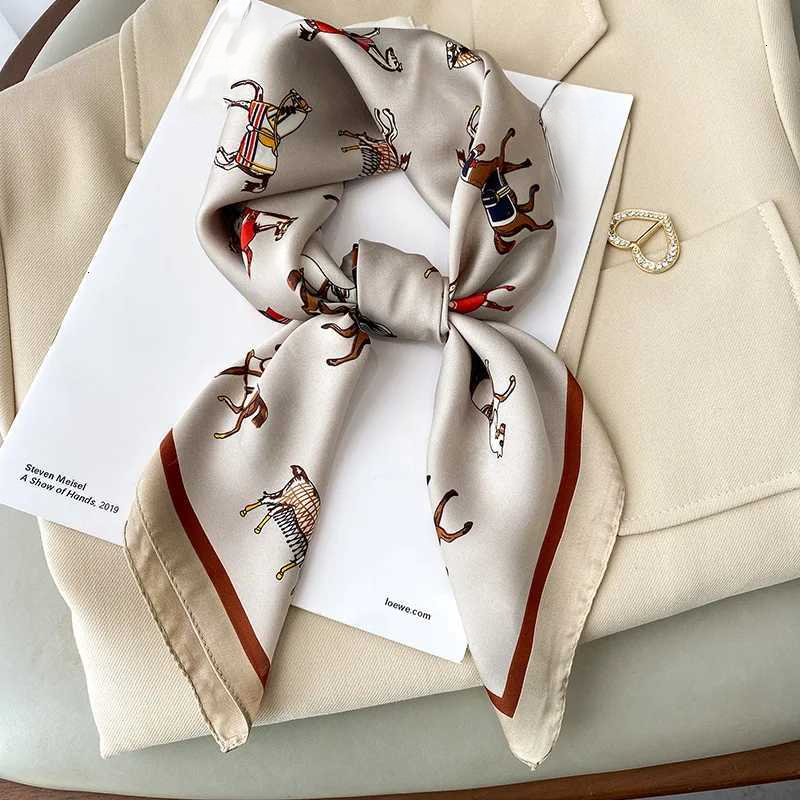 New The Horse Print Silk Square Scarf 70x70cm Fashionable Four Seasons Headband Luxury Sunscreen Shawl Bandannas