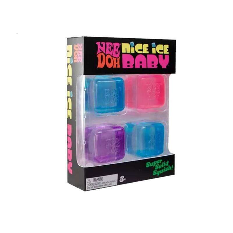 Needoh Nice Ice Baby Fidget Cube Set 4 Pack Super Solid Squish Sensory Non-toxic Squeeze Toys for ADHD and Autism Gift 26L0523