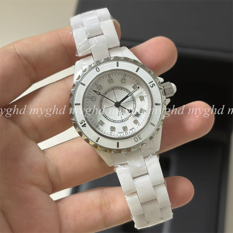 Women Luxury 33mm Ceramic Watch with Diamond Accents Quartz Movement Water Resistant Fashion Bracelet Wristwatch for Daily Wear & Gifting 21300