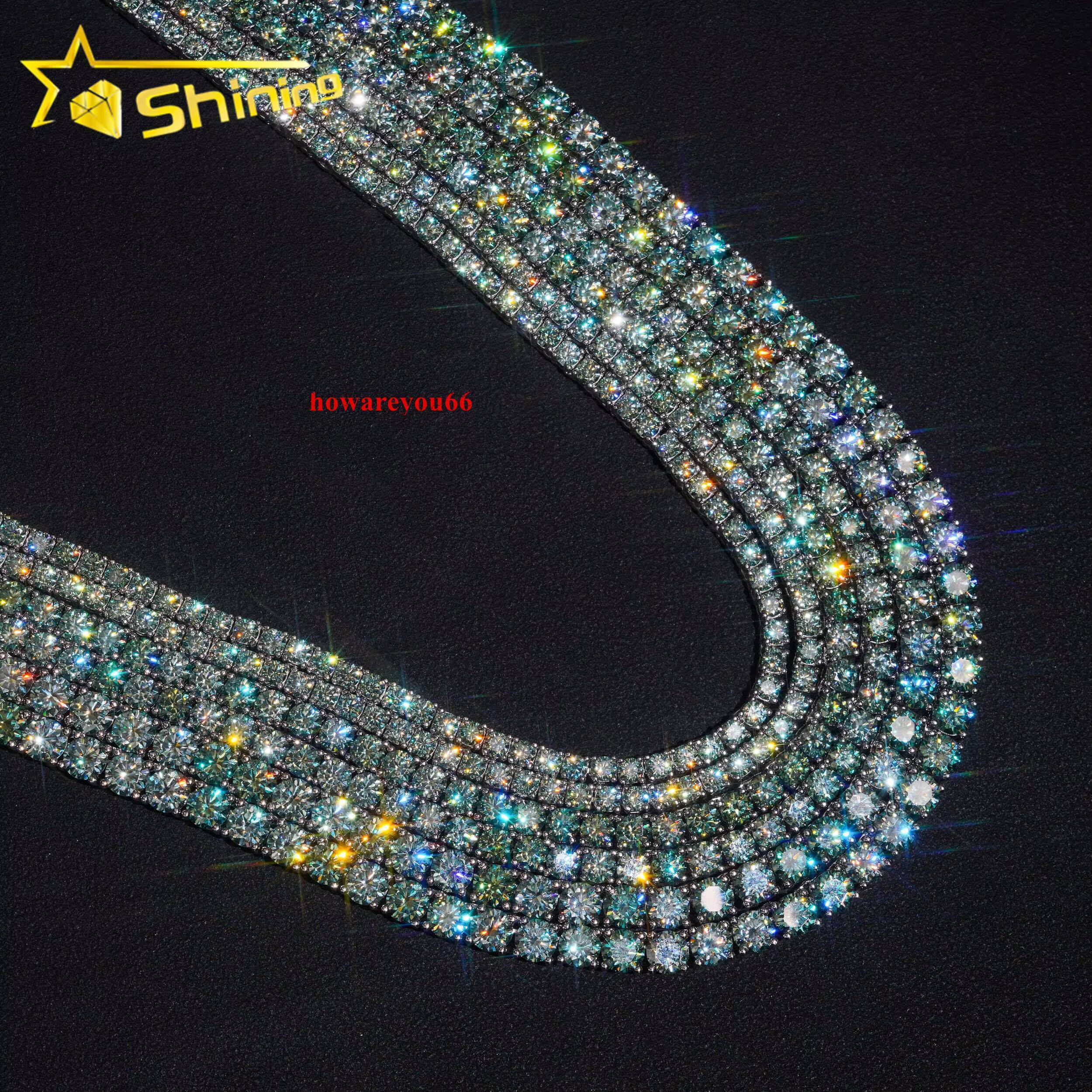 Wholesale Price Blue-green Moissanite Tennis Chain 925 Sterling Silver Gold Plated Pass Diamond Test Colors Moissanite Necklace