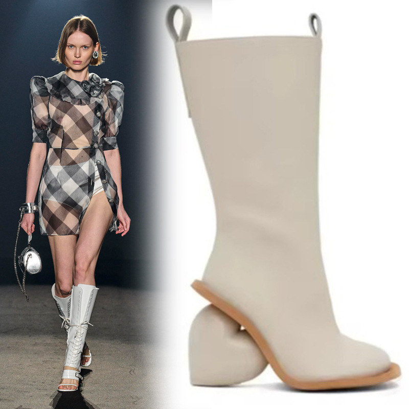 New Women's Knee High Boots Sculptural Heel 136 Smooth Leather Multi Color Tall Shaft Event Party Shoes - view 5